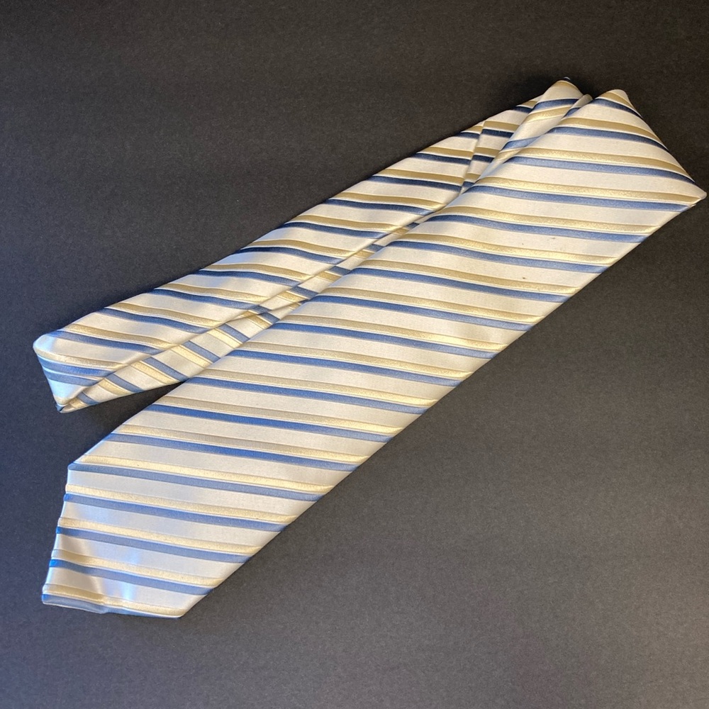 Charvet Place Vendome Neck Tie Blue Cream Stripe 100% Silk 54” NWT E5-69 DJ